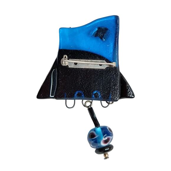 90's Vintage Abstract Glass Brooch Handmade Artisan - Picture 2 of 3